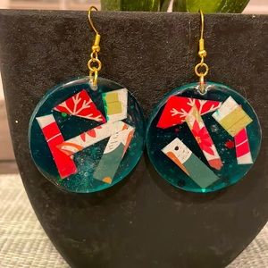 Handmade Festive Large Holiday Earrings Green Circle